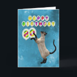 Carte 80th Birthday card with siamese cats<br><div class="desc">A playful siamese cat chasing balloons.  A great way for a cat lover to send a birthday card.</div>