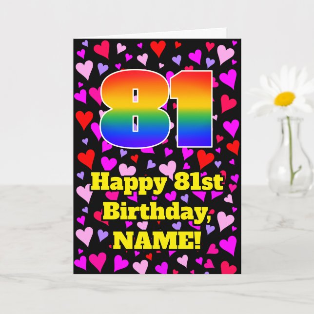Carte 81e anniversaire : Amour Hearts Motif, Arc-en-ciel (Petite plante)