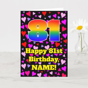 Carte 81e anniversaire : Amour Hearts Motif, Arc-en-ciel