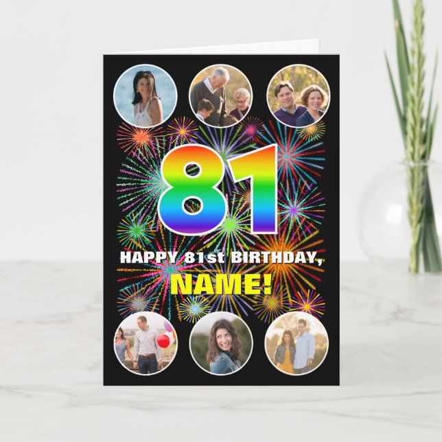 Carte 81e anniversaire : Arc en ciel amusant #, Nom pers (Devant)