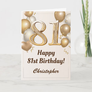 Carte 81e anniversaire Ballons d'or et Confetti Annivers