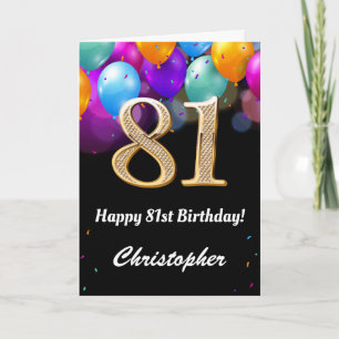Carte 81e anniversaire Ballons noirs et dorés