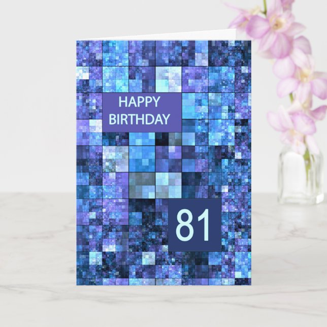 Carte 81e anniversaire, Carrés bleus, (Orchidée)
