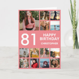Carte 81e anniversaire Collage photo 13 photos rose et b