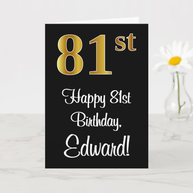 Carte 81e anniversaire ~ Elégant Luxueux Faux Gold Look  (Petite plante)
