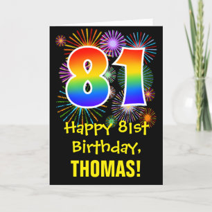 Carte 81e anniversaire : Fun Fireworks Motif + Rainbow 8