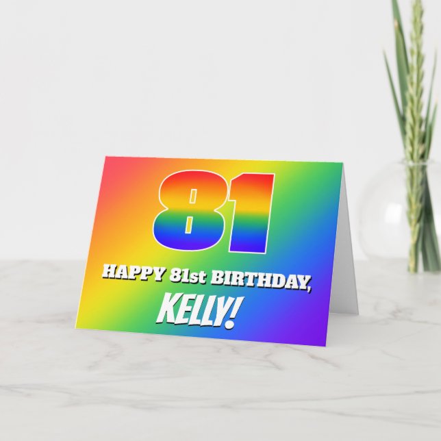 Carte 81e anniversaire : Motif Rainbow multicolore # 81 (Devant)