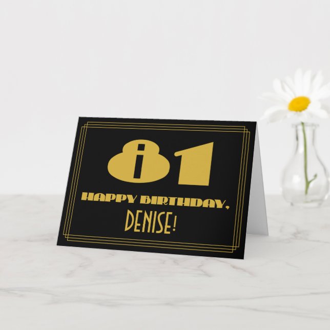 Carte 81e anniversaire : Nom + Art Déco Inspiré Look "81 (Petite plante)