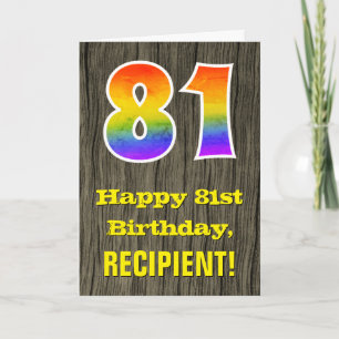 Carte 81e anniversaire : Rustic Faux Wood Look, Arc-en-c