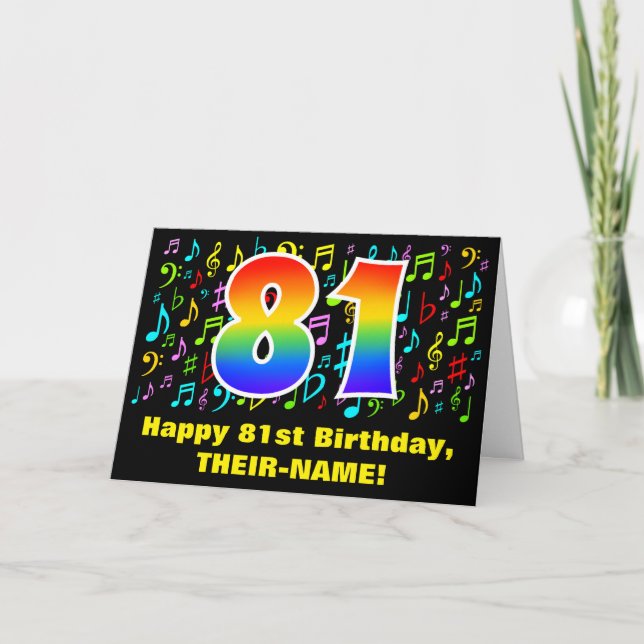 Carte 81e anniversaire : Symboles de musique colorée et  (Devant)