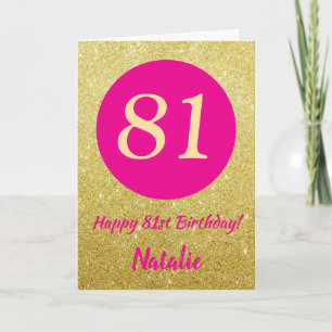 Carte 81e Joyeux anniversaire Hot rose et Parties scinti