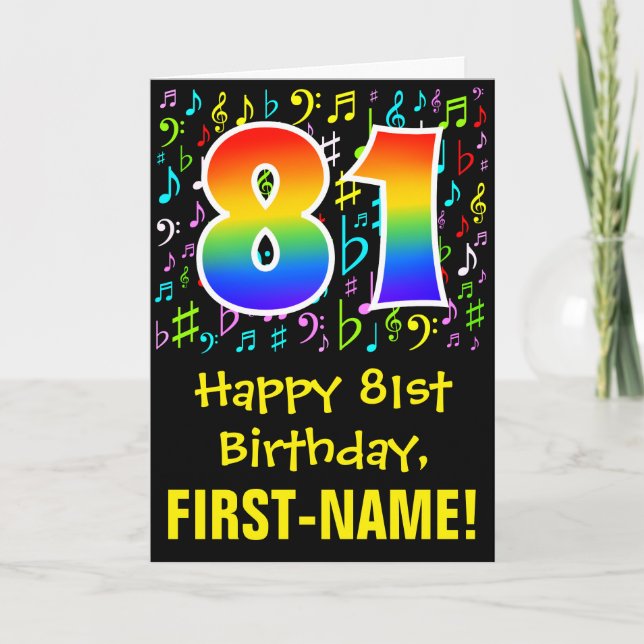 Carte 81st Birthday: symbole musical colorful + Rainbow  (Devant)