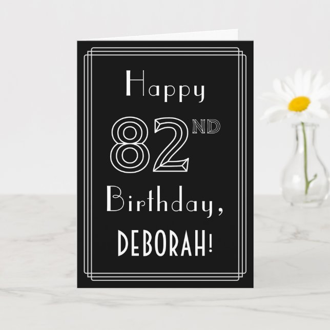 Carte 82e anniversaire : Art Déco Style # 82 & Nom perso (Petite plante)