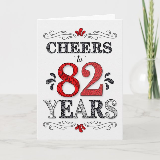 Carte 82e anniversaire Cheers en Motif noir blanc rouge (Devant)