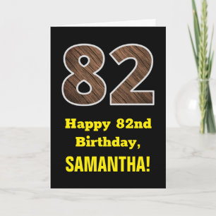 Carte 82e anniversaire : Nom, Motif Faux Wood Grain "82"