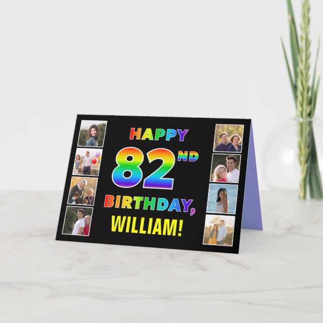 Carte 82e anniversaire : Rainbow Text, Custom Photos & N (Devant)