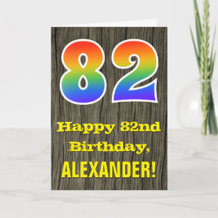 Carte 82e anniversaire : Rustic Faux Wood Look, Arc en c
