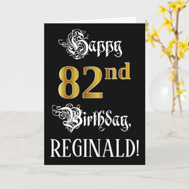 Carte 82e anniversaire — Script fantaisie; look or Faux; (Fleur jaune)