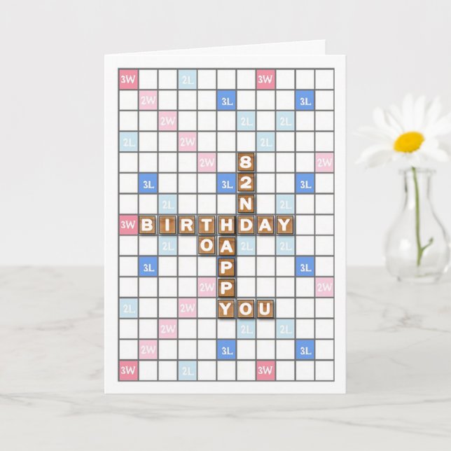 Carte 82e anniversaire, Word Game Board (Petite plante)