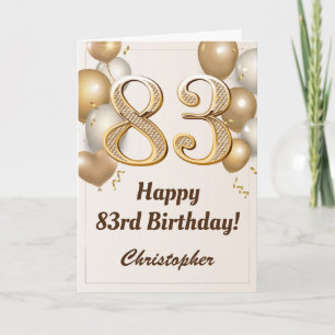 Carte 83e anniversaire Ballons d'or et Confetti Annivers