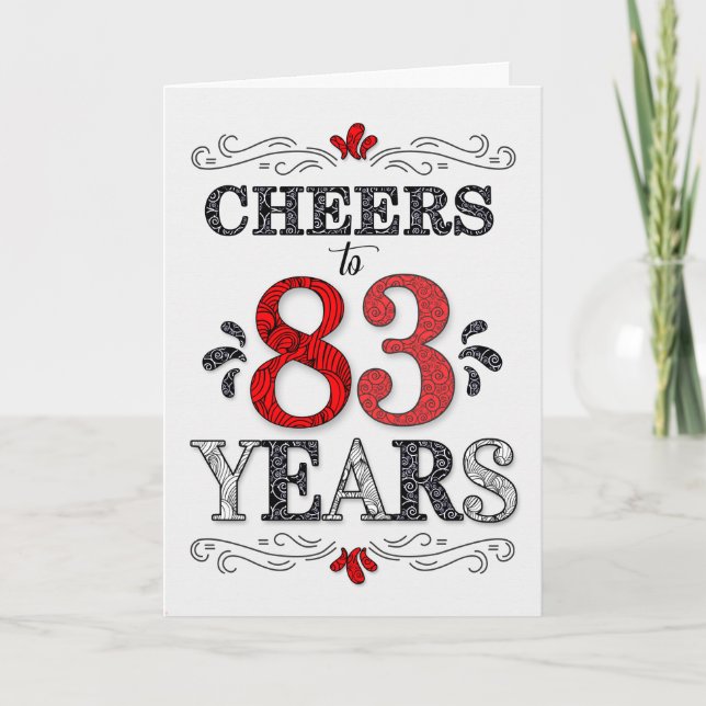 Carte 83e anniversaire Cheers en Motif noir blanc rouge (Devant)