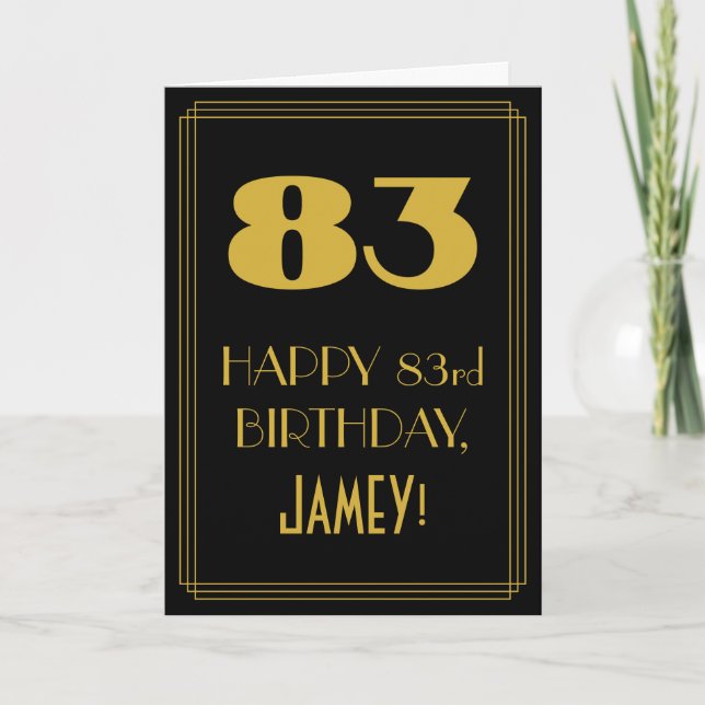 Carte 83e Anniversaire ~ Look inspiré de l'Art Déco "83" (Devant)
