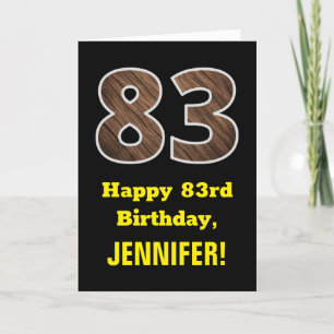Carte 83e anniversaire : Nom, Motif Faux Wood Grain "83"