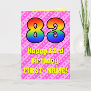 Carte 83e anniversaire : Pink Stripes & Hearts, Arc en c