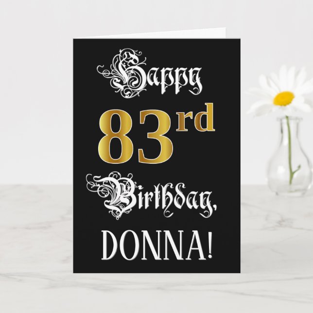 Carte 83e anniversaire — Script fantaisie; look or Faux; (Petite plante)