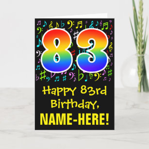 Carte 83e anniversaire : Symboles de musique colorée + A