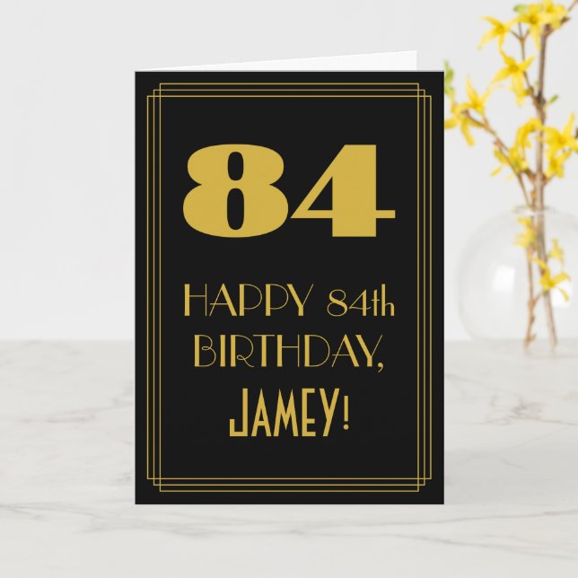 Carte 84e anniversaire ~ Art Déco Inspiré Look "84" & No (Fleur jaune)