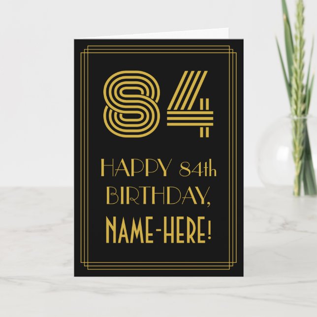Carte 84e anniversaire : Art Déco Inspiré Look "84" & No (Devant)
