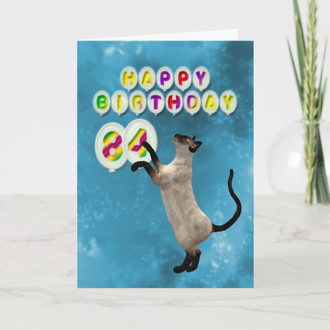Carte 84e anniversaire avec chats siamois (Devant)