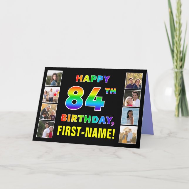 Carte 84e anniversaire : Rainbow Text, Custom Photos & N (Devant)