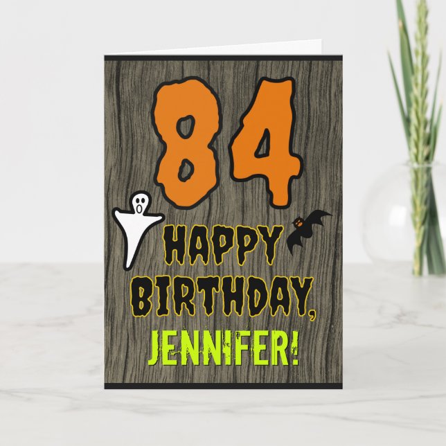 Carte 84e anniversaire : thème Halloween effrayant, nom  (Devant)