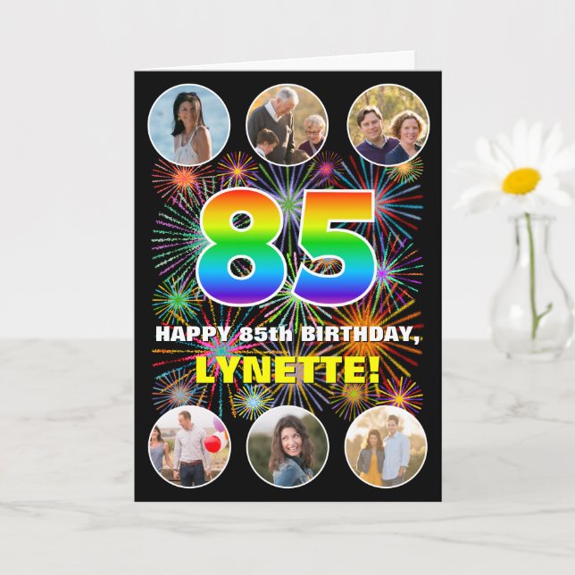 Carte 85e anniversaire : Arc-en-ciel amusant #, Nom pers (Petite plante)