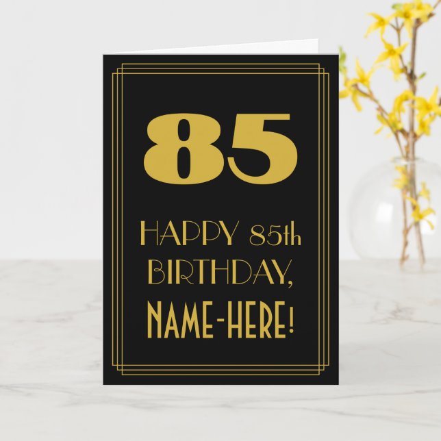 Carte 85e anniversaire - Art Déco Inspiré Look "85" & No (Fleur jaune)