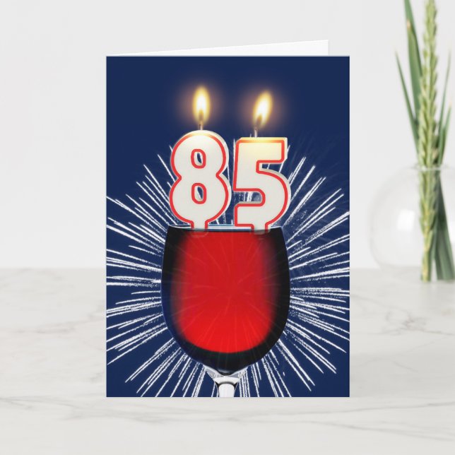 Carte 85e anniversaire avec vin et bougies (Devant)