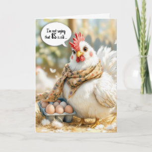 Carte 85e anniversaire de poule avec des œufs en carton