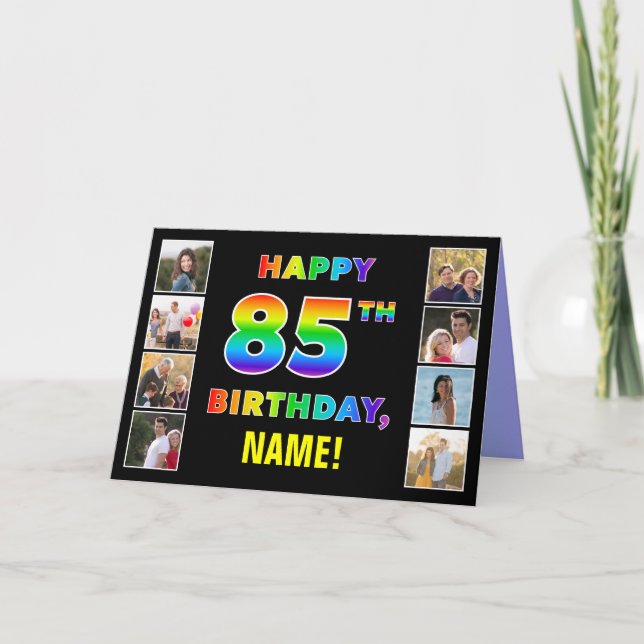 Carte 85e anniversaire : Rainbow Text, Custom Photos & N (Devant)