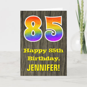 Carte 85e anniversaire : Rustic Faux Wood Look, Arc-en-c