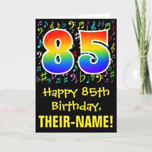 Carte 85e anniversaire : Symboles de musique colorée + A