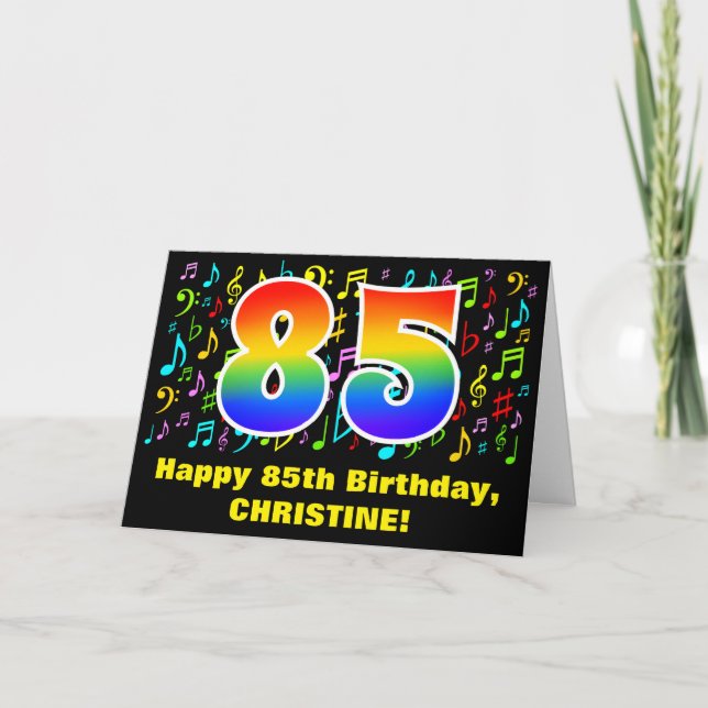 Carte 85e anniversaire : Symboles de musique colorée et  (Devant)