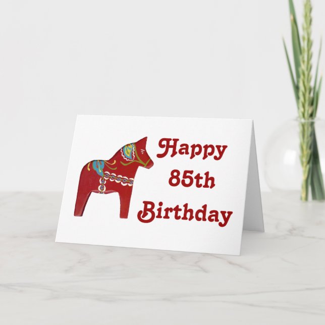 Carte 85e Birthday Card avec Dala Horse (Devant)