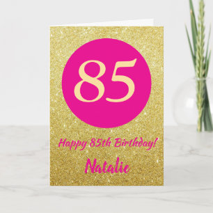 Carte 85e Joyeux anniversaire Hot rose et Parties scinti