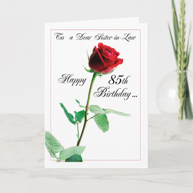 Carte 85e Soeur-en-Belle Anniversaire Rose rouge (Devant)