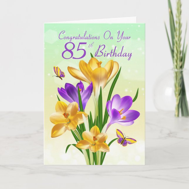 Carte 85th Crocus jaune et pourpre d'anniversaire (Devant)