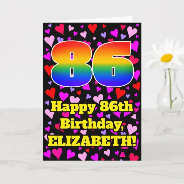 Carte 86e anniversaire : Amour Hearts Motif, Arc en ciel (Petite plante)