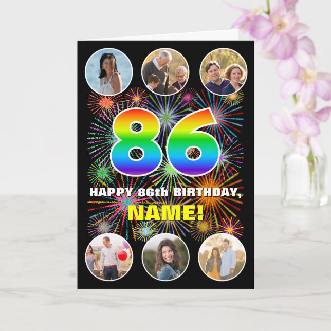Carte 86e anniversaire : Arc-en-ciel amusant #, Nom pers (Orchidée)