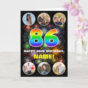 Carte 86e anniversaire : Arc-en-ciel amusant #, Nom pers